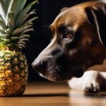 Dog sniffing a pineapple